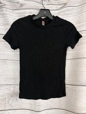 Mono B Black Ribbed Short Sleeve Crew Neck T-Shirt Size S